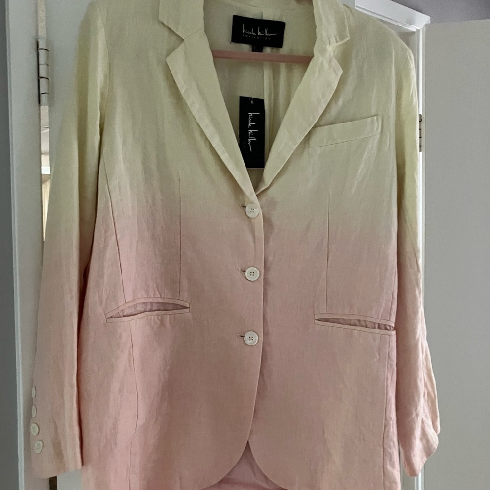 Nicole Miller Oversized Dip Dye Linen Blazer Size P NWT
